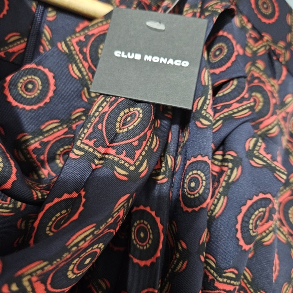 Club Monaco Designer Drape Neck Robe Dress Scarf Dress Blue Mix Slip S 4 NWT - Picture 5 of 12